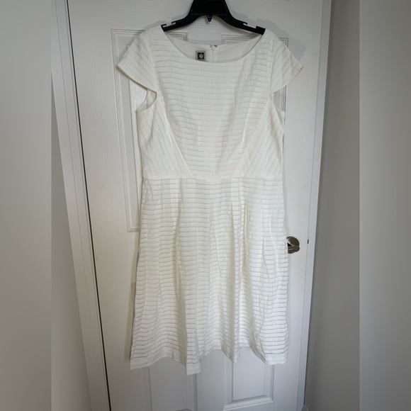 Anne Klein Plus Elegant White Cap Sleeve Fit and Flare Striped Dress- 16 - Picture 9 of 9